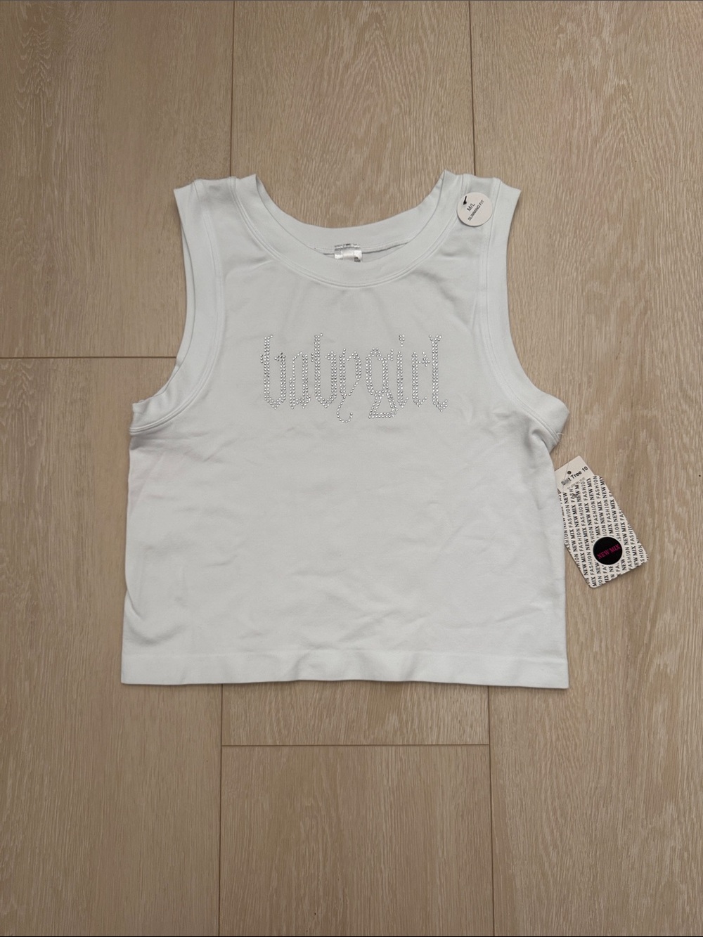 Salt Tree Y2K Inspired White Rhinestone 'babygirl' Crop Tank Top